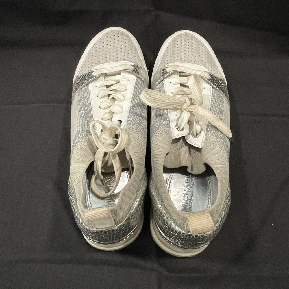 Michael Kors Silver and White Sneakers with Mesh Upper